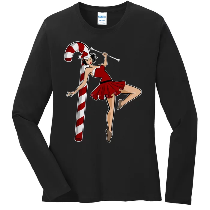 Baton Twirling Christmas Majorette Pinup Twirler Dance Girl Ladies Long Sleeve Shirt