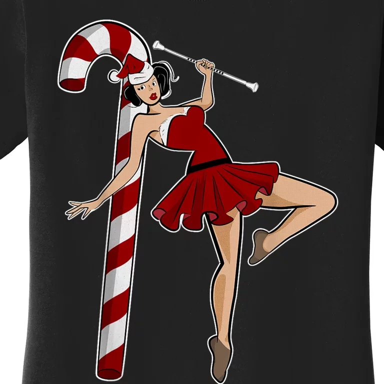 Baton Twirling Christmas Majorette Pinup Twirler Dance Girl Women's T-Shirt