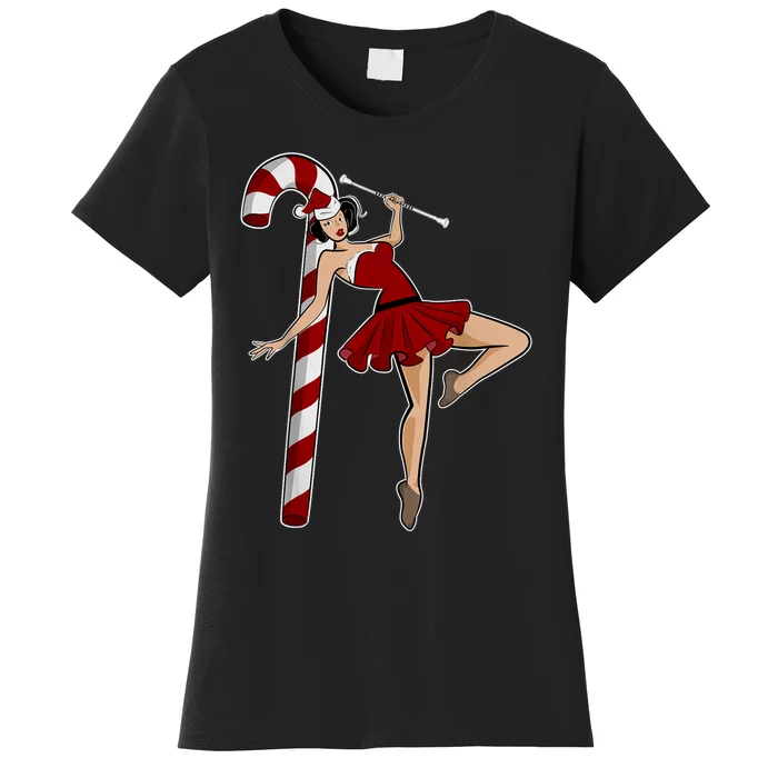 Baton Twirling Christmas Majorette Pinup Twirler Dance Girl Women's T-Shirt