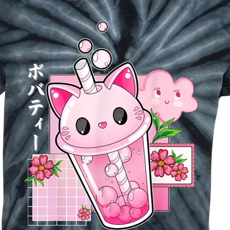 Boba Tea Cat Bubble Tea Kawaii Anime Japanese Girl Teenager Kids Tie-Dye T-Shirt