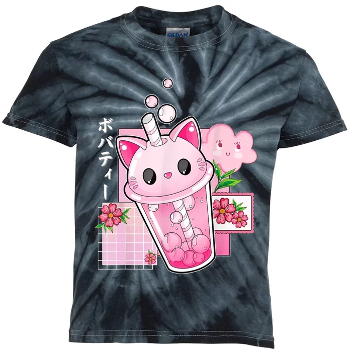 Boba Tea Cat Bubble Tea Kawaii Anime Japanese Girl Teenager Kids Tie-Dye T-Shirt