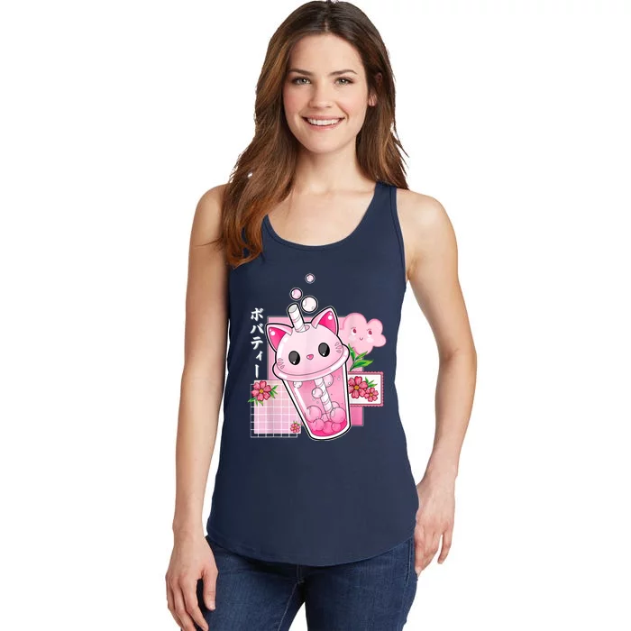 Boba Tea Cat Bubble Tea Kawaii Anime Japanese Girls Nager Ladies Essential Tank