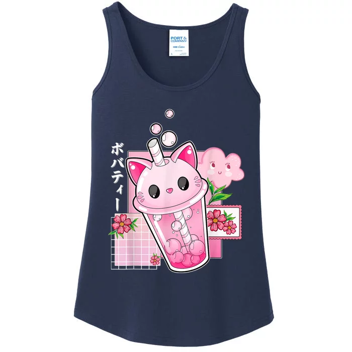 Boba Tea Cat Bubble Tea Kawaii Anime Japanese Girls Nager Ladies Essential Tank