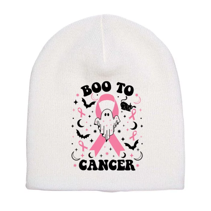 Boo To Cancer Ghost October Breast Cancer Short Acrylic Beanie