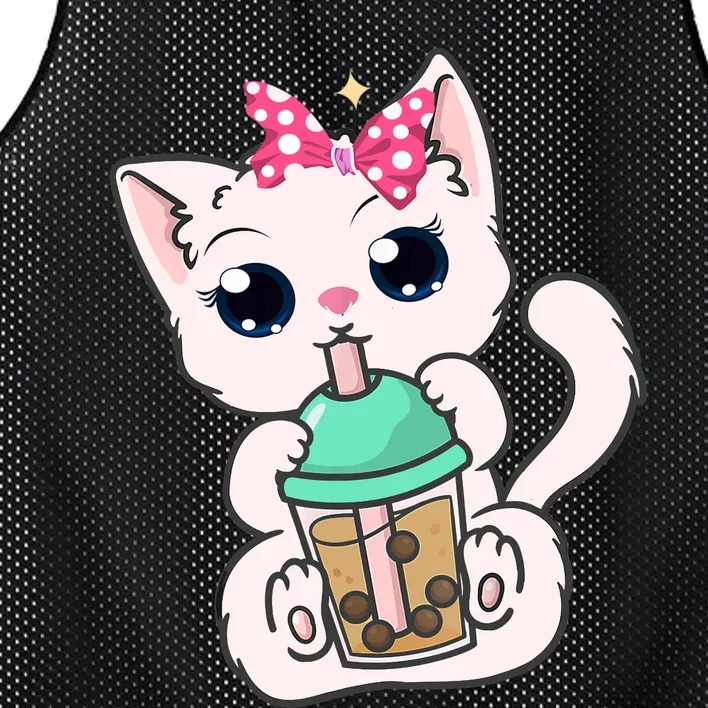 Boba Tea Cat Bubble Tea Cat Milk Tea Kawaii Anime Cat Mesh Reversible Basketball Jersey Tank