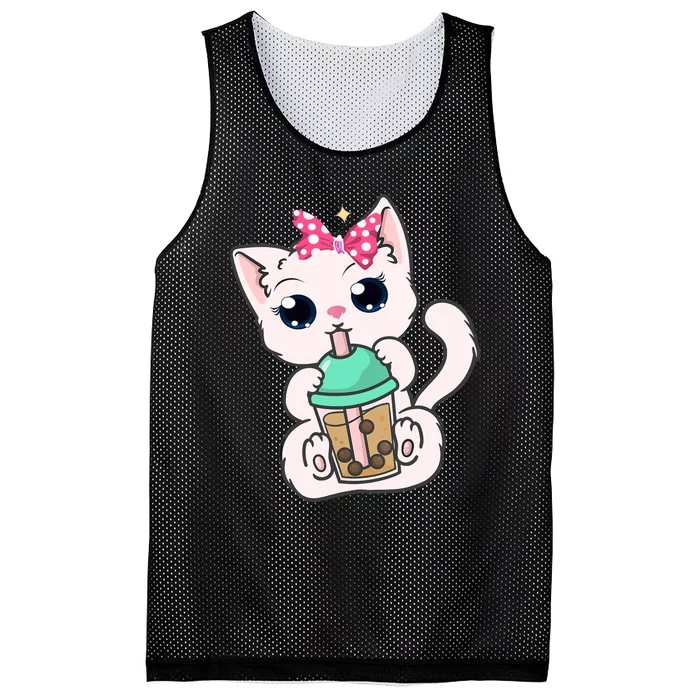 Boba Tea Cat Bubble Tea Cat Milk Tea Kawaii Anime Cat Mesh Reversible Basketball Jersey Tank