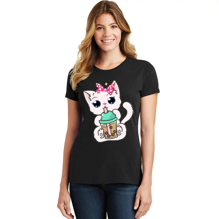 Boba Tea Cat Bubble Tea Cat Milk Tea Kawaii Anime Cat Women's T-Shirt