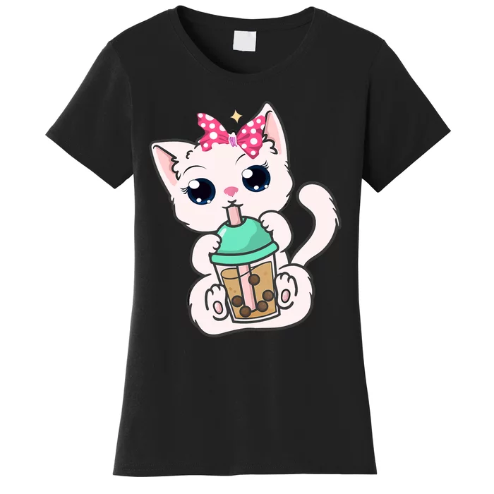 Boba Tea Cat Bubble Tea Cat Milk Tea Kawaii Anime Cat Women's T-Shirt