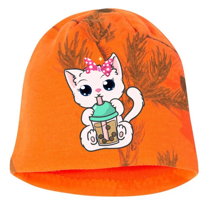 Boba Tea Cat Bubble Tea Cat Milk Tea Kawaii Anime Cat Kati - Camo Knit Beanie