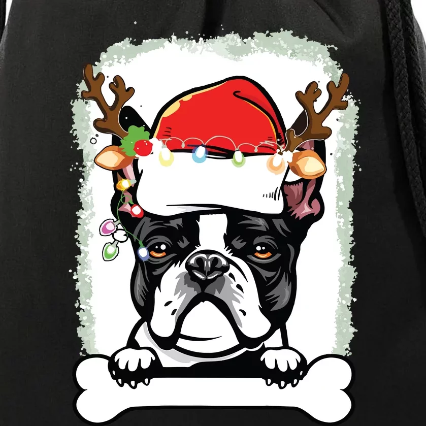 Boston Terrier Christmas Decor Pajama Santa Hat Tree Light Drawstring Bag