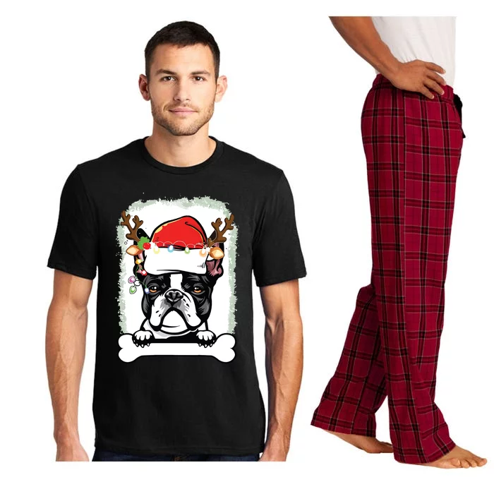 Boston Terrier Christmas Decor Pajama Santa Hat Tree Light Pajama Set