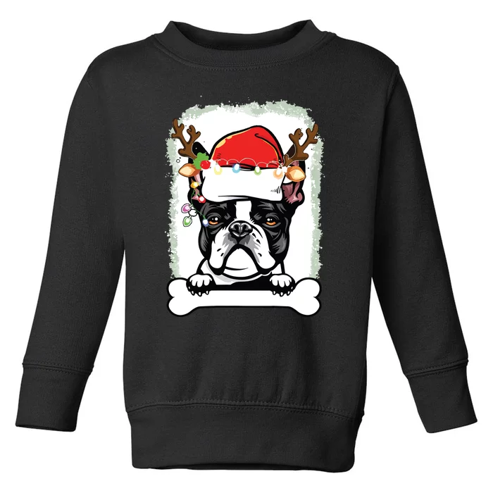 Boston Terrier Christmas Decor Pajama Santa Hat Tree Light Toddler Sweatshirt