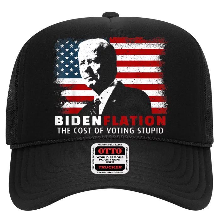 BidenFlation The Cost Of Voting Stupid Biden Flation High Crown Mesh Trucker Hat