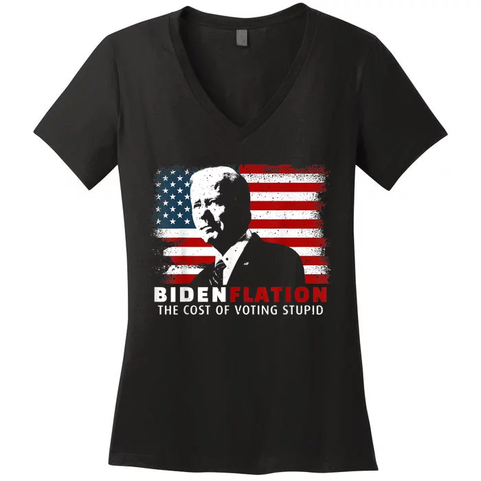 BidenFlation The Cost Of Voting Stupid Biden Flation Women's V-Neck T-Shirt