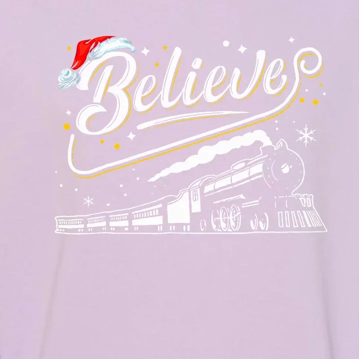 Believe Train Christmas North Pole Train Pajama Christmas Garment-Dyed Sweatshirt