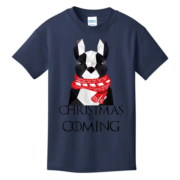 Boston Terrier Christmas Dog Christmas Is Coming Kids T-Shirt