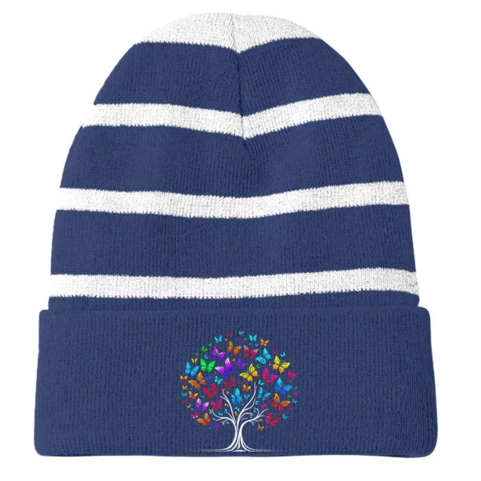 Butterfly Tree Cute Striped Beanie with Solid Band