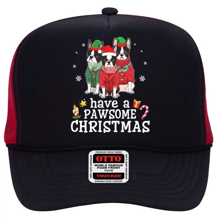 Boston Terrier Dogs Merry Mom Dad Have A Pawsome Christmas Gift High Crown Mesh Trucker Hat