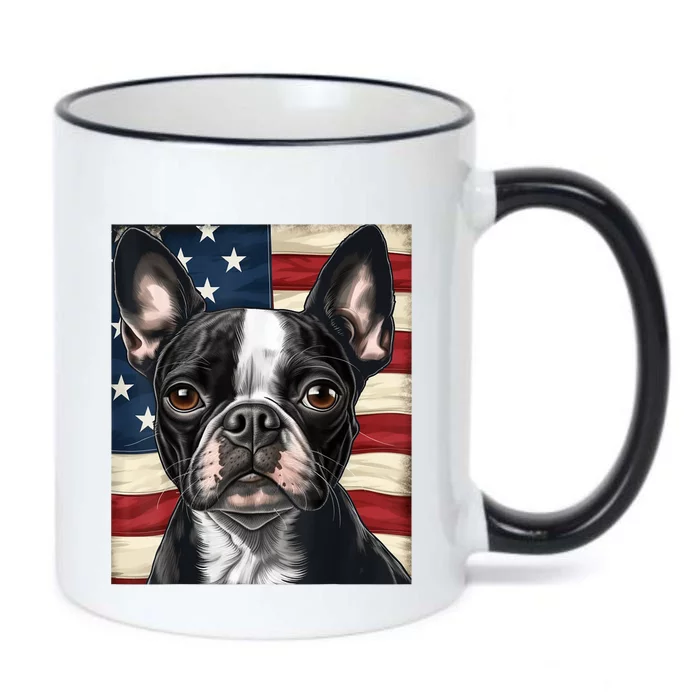 Boston Terrier Dog American Flag 4th Of July Patriotic Puppy Black Color Changing Mug