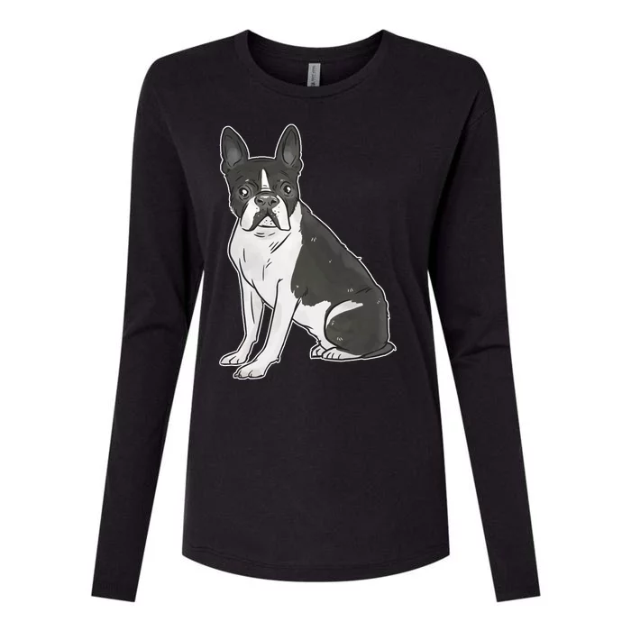 Boston Terrier Dog Womens Cotton Relaxed Long Sleeve T-Shirt