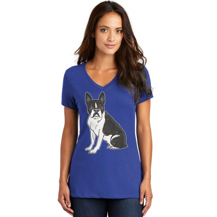 Boston Terrier Dog Women's V-Neck T-Shirt