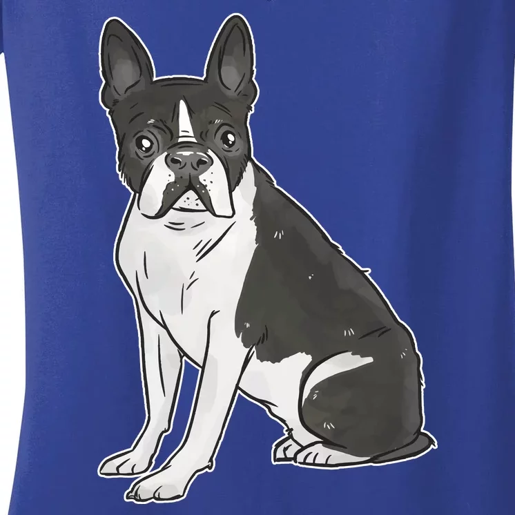 Boston Terrier Dog Women's V-Neck T-Shirt