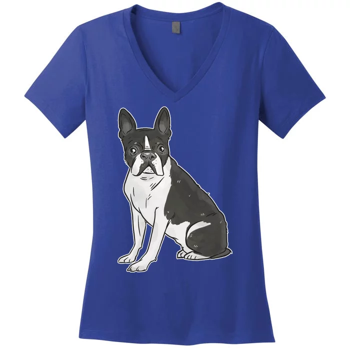 Boston Terrier Dog Women's V-Neck T-Shirt