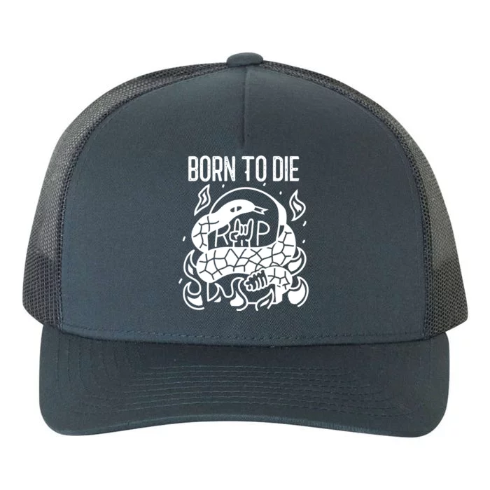 Born To Die Heavy Metal Rattlesnake Rip Tombstone Yupoong Adult 5-Panel Trucker Hat