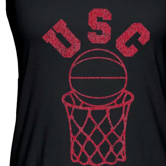 Basketball Trojan Distressed Retro 80s Style Hoop Ladies Essential Flowy Tank