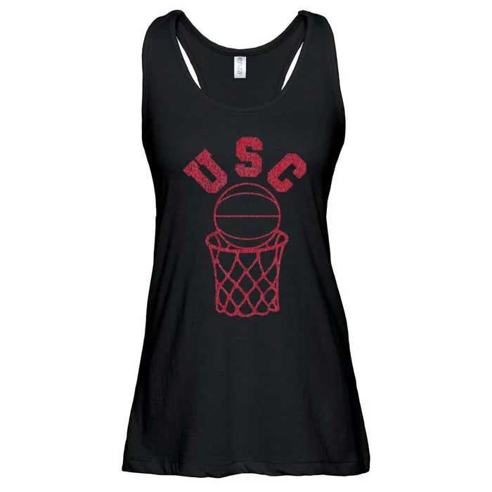 Basketball Trojan Distressed Retro 80s Style Hoop Ladies Essential Flowy Tank