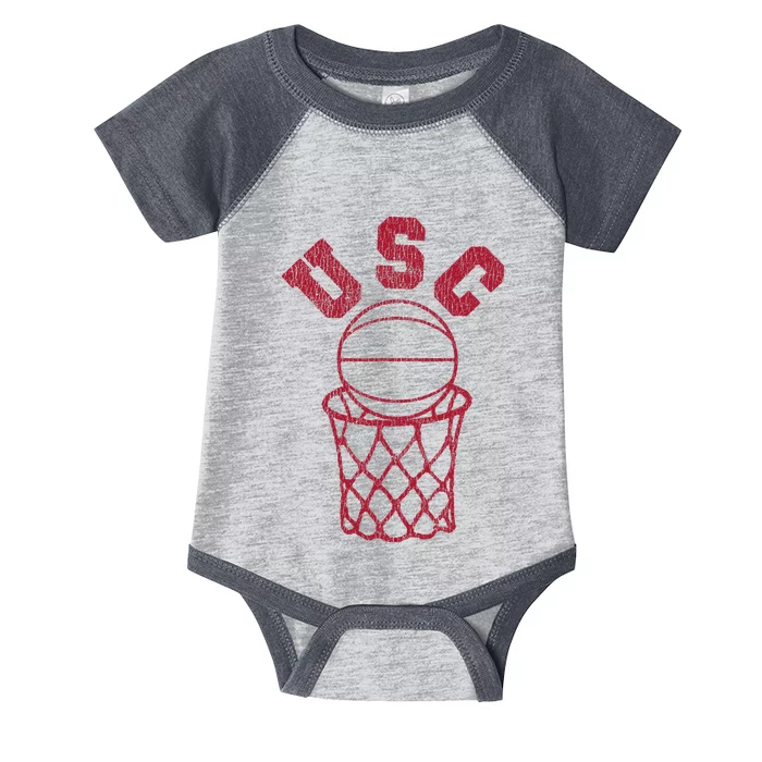 Basketball Trojan Distressed Retro 80s Style Hoop Infant Baby Jersey Bodysuit