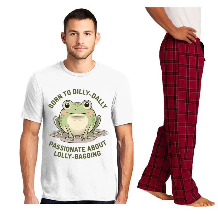 Born To Dilly Dally Funny Green Frog Meme Pajama Set