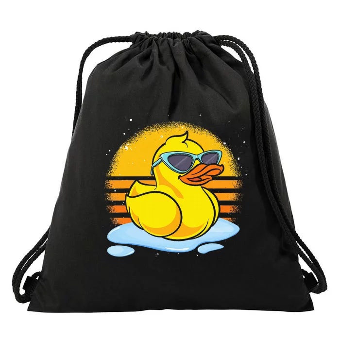 Bath Toy Duckie Cute Ducky Cool Sunglasses Retro Rubber Duck Drawstring Bag