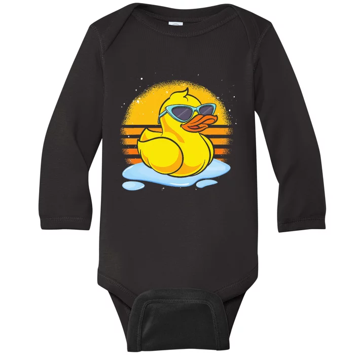 Bath Toy Duckie Cute Ducky Cool Sunglasses Retro Rubber Duck Baby Long Sleeve Bodysuit