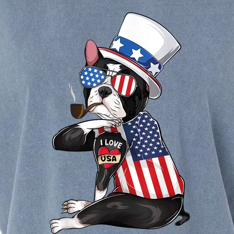 Boston Terrier Dog Merica 4th Of July Usa American Flag Men Garment-Dyed Women's Muscle Tee