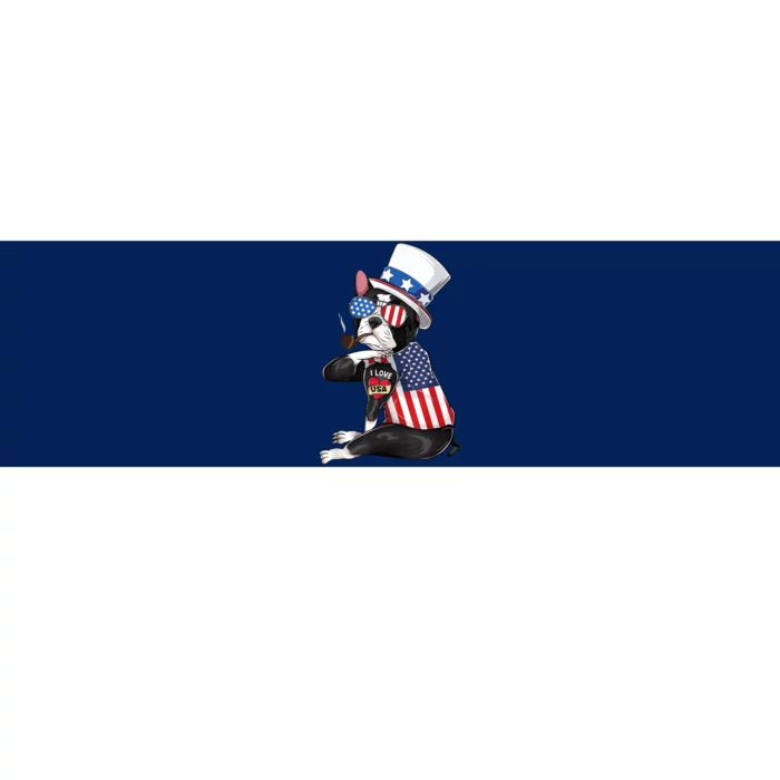 Boston Terrier Dog Merica 4th Of July Usa American Flag Men Bumper Sticker