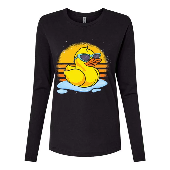 Bath Toy Duckie Cute Ducky Cool Sunglasses Retro Rubber Duck Womens Cotton Relaxed Long Sleeve T-Shirt