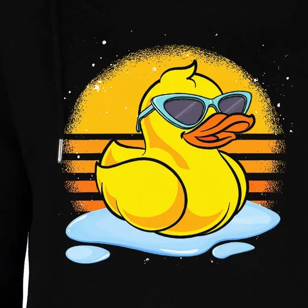 Bath Toy Duckie Cute Ducky Cool Sunglasses Retro Rubber Duck Womens Funnel Neck Pullover Hood