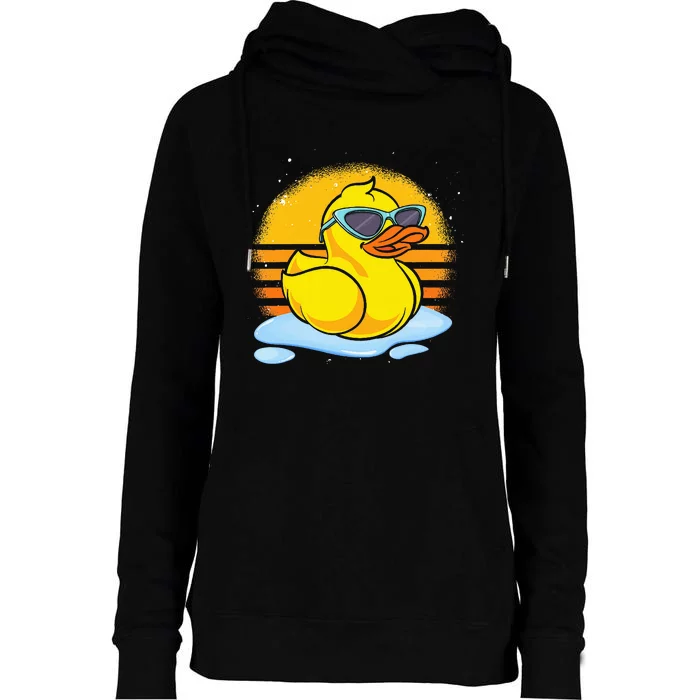 Bath Toy Duckie Cute Ducky Cool Sunglasses Retro Rubber Duck Womens Funnel Neck Pullover Hood