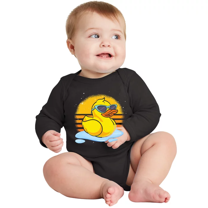 Bath Toy Duckie Cute Ducky Cool Sunglasses Retro Rubber Duck Baby Long Sleeve Bodysuit