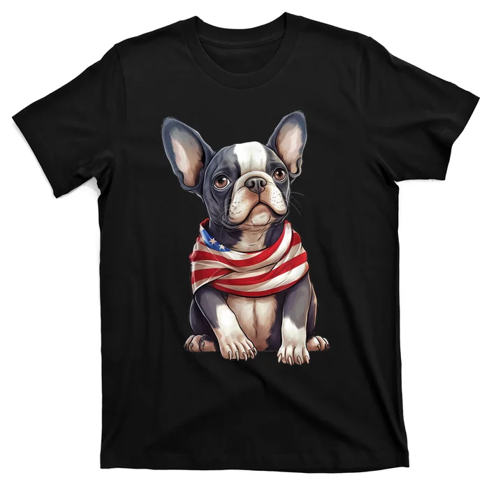 Boston Terrier Dog Patriotic Puppy American Flag 4th Of July T-Shirt