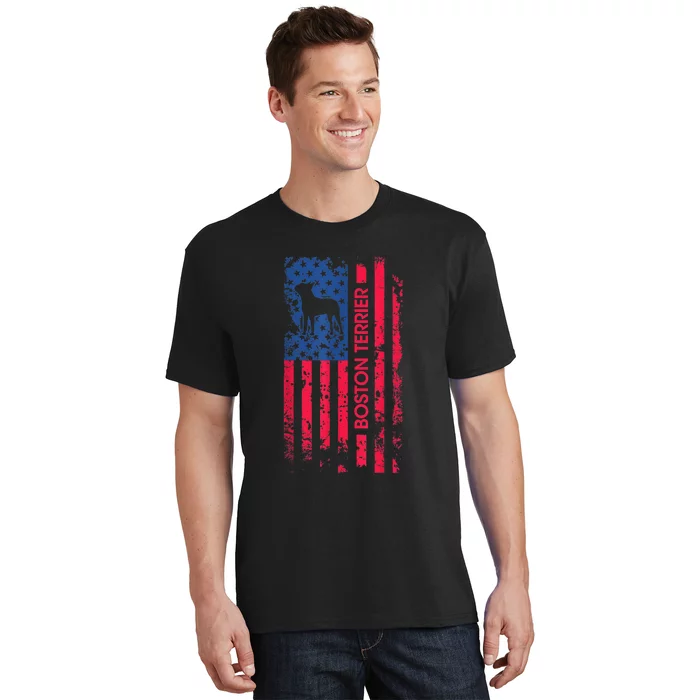 Boston Terrier Dog Patriotic American Flag 4th Of July T-Shirt