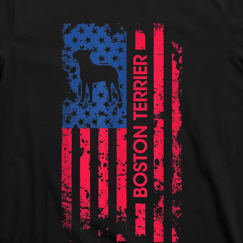 Boston Terrier Dog Patriotic American Flag 4th Of July T-Shirt