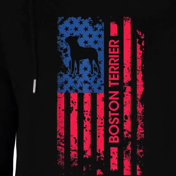 Boston Terrier Dog Patriotic American Flag 4th Of July Womens Funnel Neck Pullover Hood