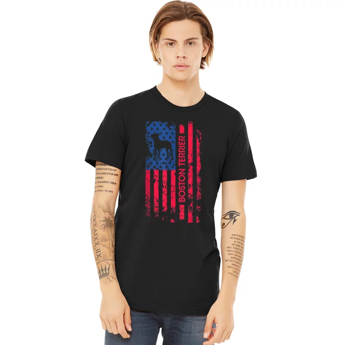 Boston Terrier Dog Patriotic American Flag 4th Of July Premium T-Shirt