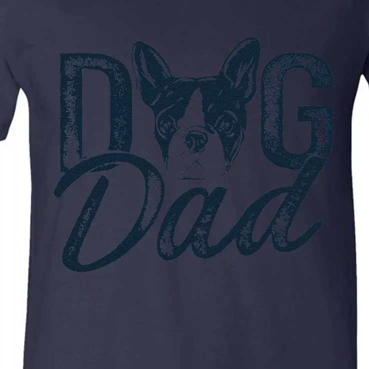 Boston Terrier Dog Dad V-Neck T-Shirt