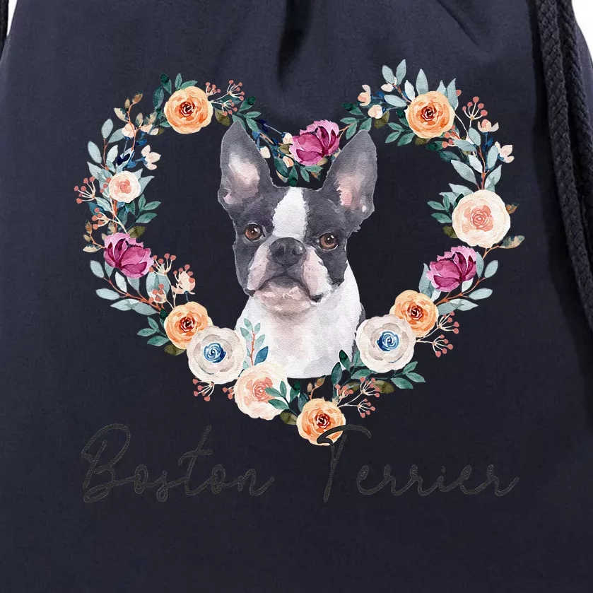 Boston Terrier Dog Flower Heart Funny Mothers Day Gift Drawstring Bag