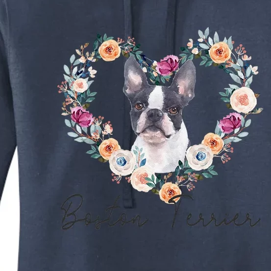 Boston Terrier Dog Flower Heart Funny Mothers Day Gift Women's Pullover Hoodie