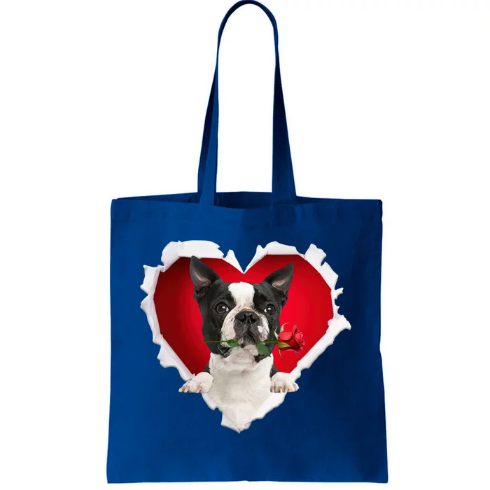 Boston Terrier Dog Rose Heart Valentines Day Couple Funny Gift Tote Bag