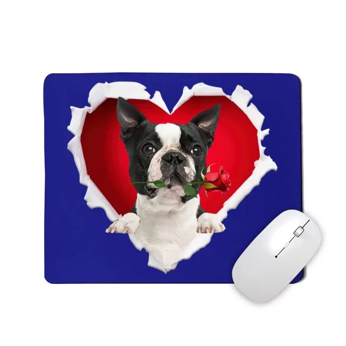 Boston Terrier Dog Rose Heart Valentines Day Couple Funny Gift Mousepad